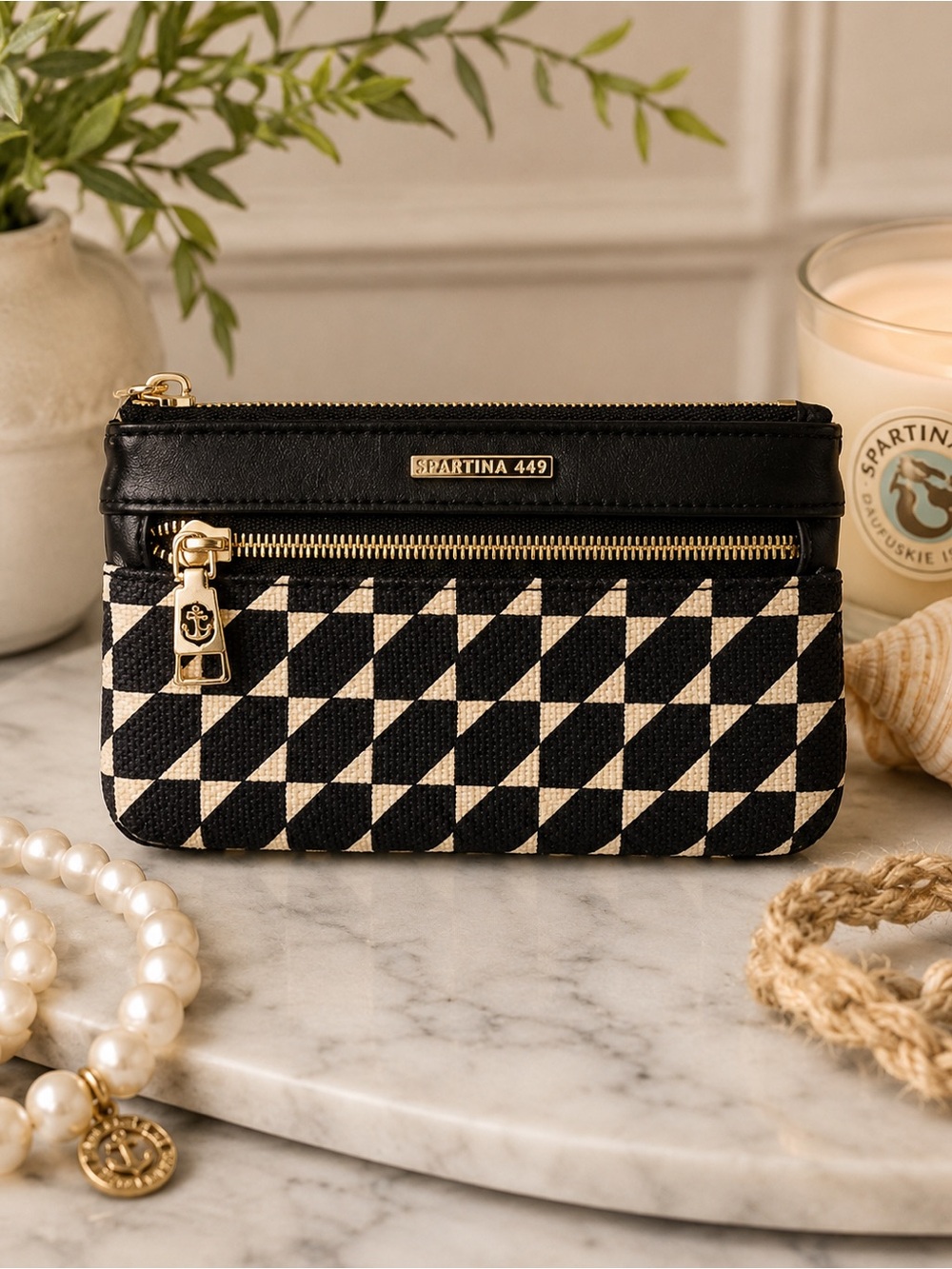 Spartina 449 Black & Cream Geometric Zip Pouch